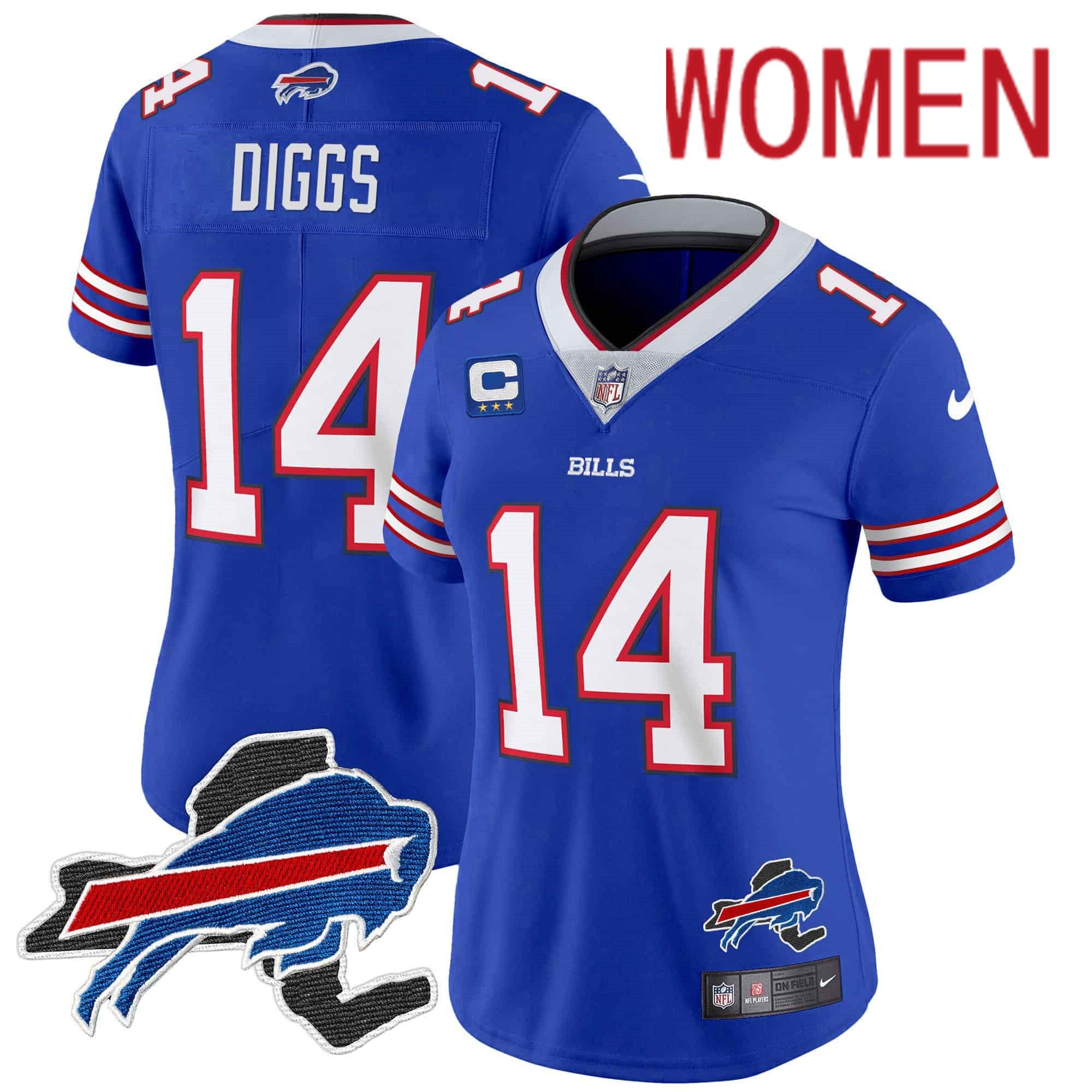 Women Buffalo Bills #14 Diggs Blue 2024 Nike Patch Vapor Limited NFL Jersey style 1->women nfl jersey->Women Jersey